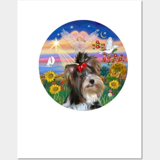 "Autumn Angel" with a Biewer Yorkshire Terrier Posters and Art